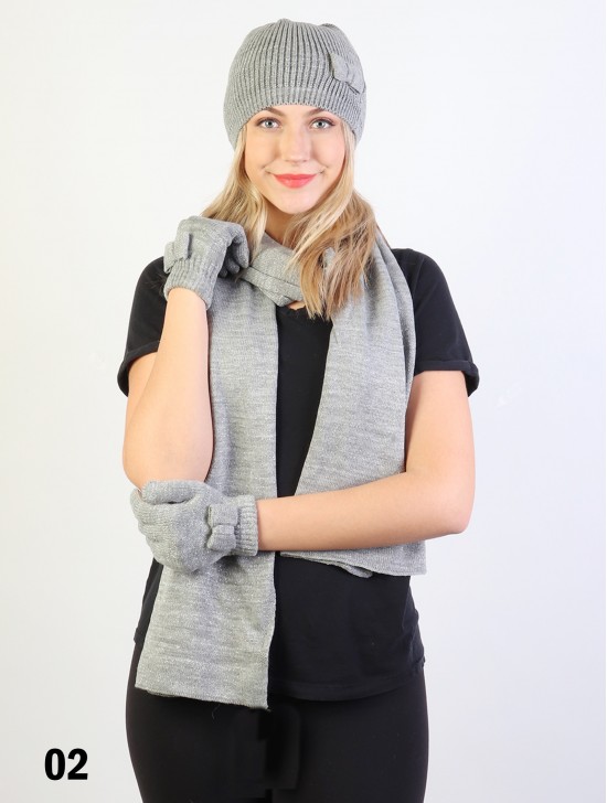 Fashion Bow-tie Knitted Set W/ (Scarf, Hat, Gloves)